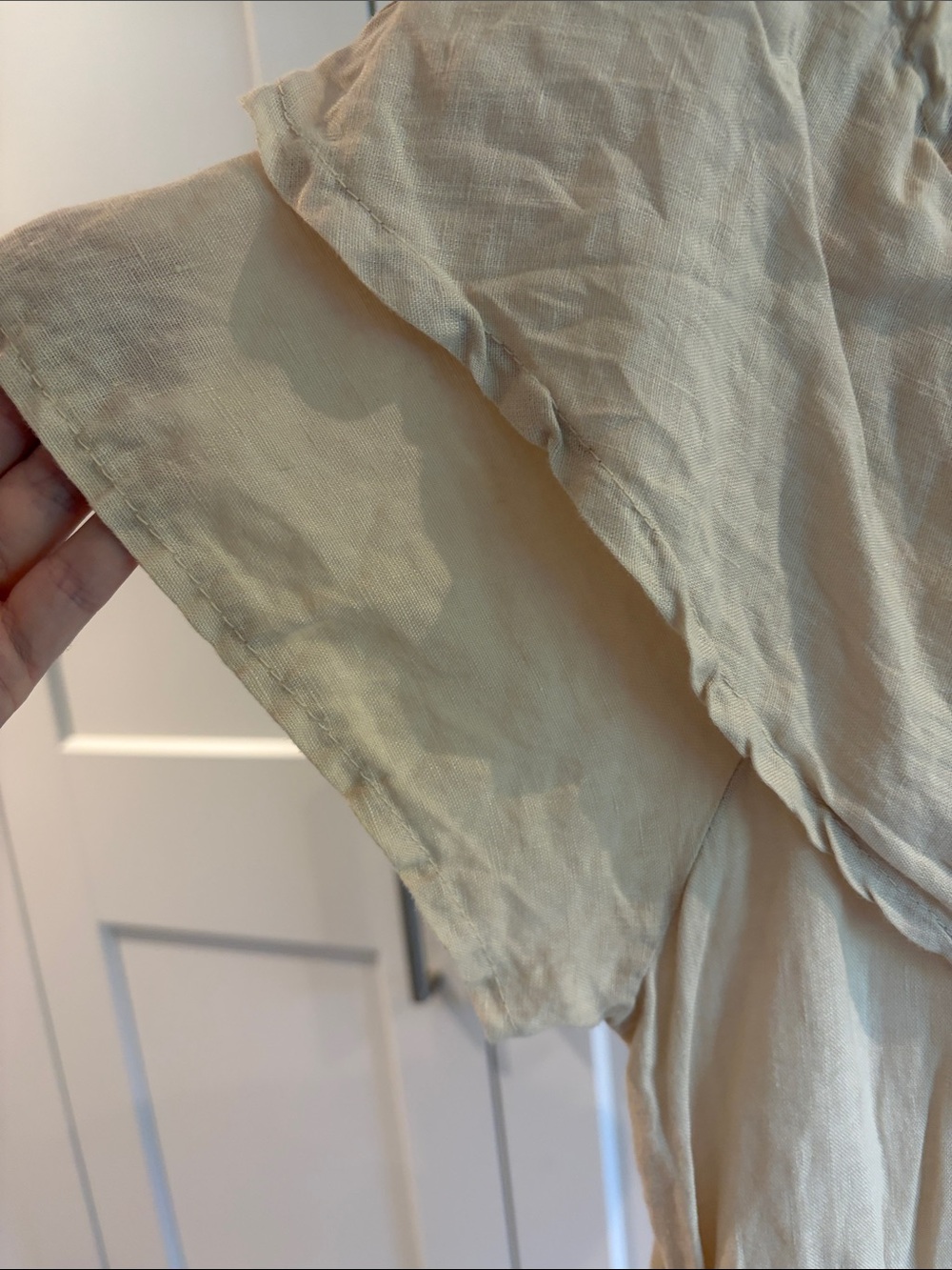 Light Cream Off-Shoulder Mini Dress with Ruffle - Picture 3 of 8